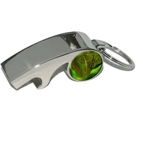 Chameleon Blending in with Green Leaves, Lizard Reptile, Plated Metal Whistle Bottle Opener