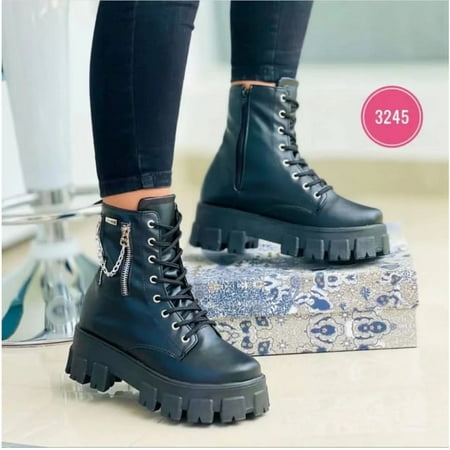 

2023 Winter Trend Women s Boots Patent Leather Zipper Warm Punk Gothic Combat Boots Lace Up Sports Casual Thick Sole Biker Boots