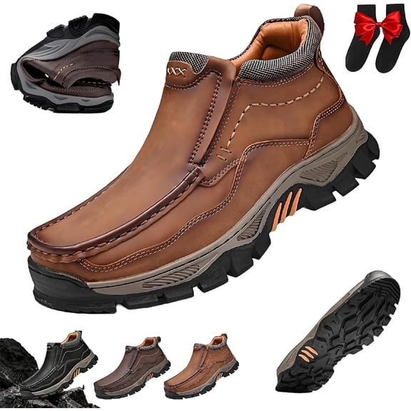 Men’s Genuine Leather Orthopaedic Boots, Waterproof Arch Support Spacious Toe Box, Outdoor Comfortable Non-Slip Shock-Absorbing Trekking Boots