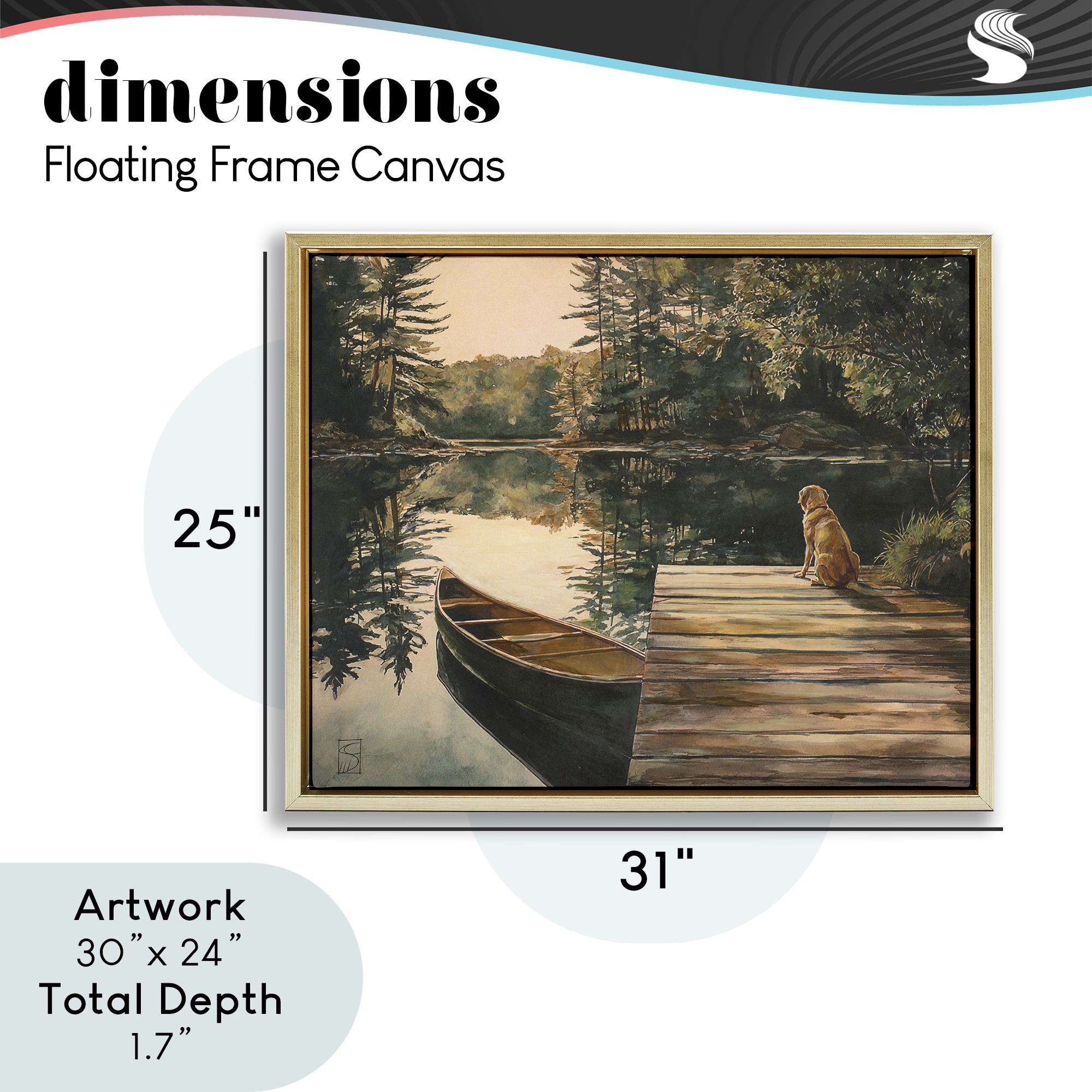 Lake Life at Sunset Gold Framed Floater Canvas Wall Art, design by Sara Culpepper