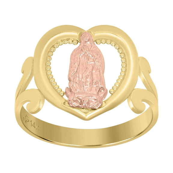 14k Gold Womens Two-Tone Guadalupe Mary Heart Sz7 Religious Band Ring