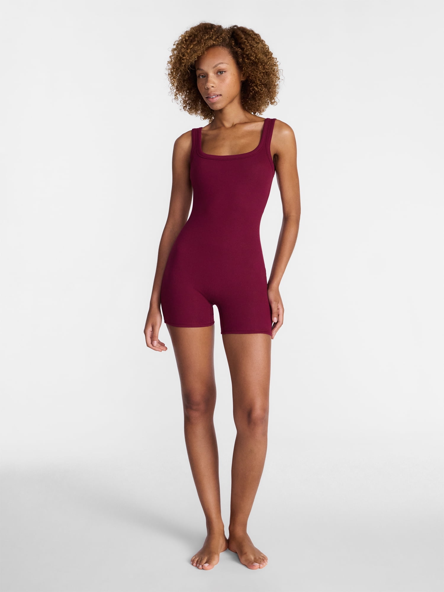 No Boundaries Women's Cotton Stretch Ribbed Romper, Sizes XS-XXXL
