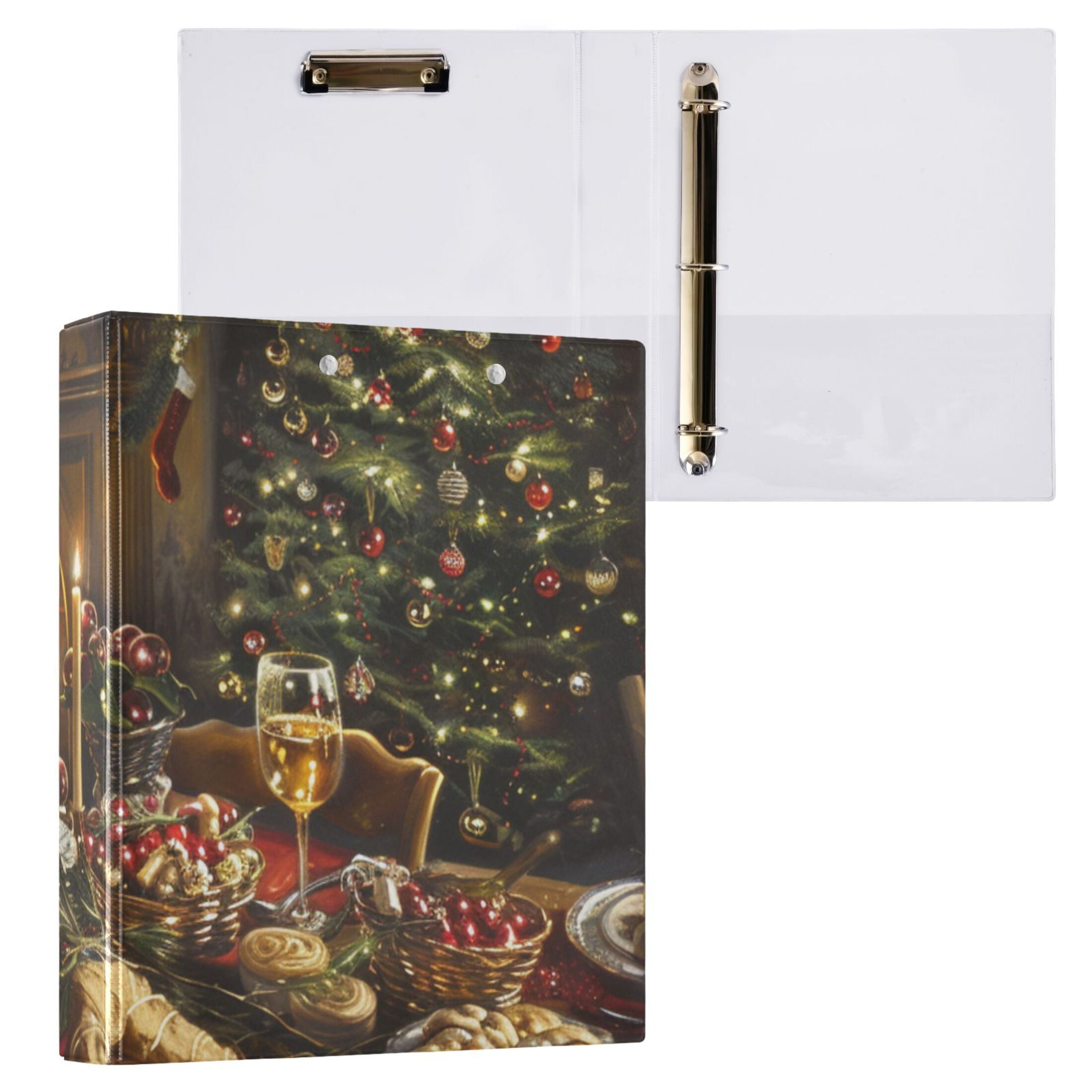 Christmas Dinner 3 Ring Binders 1.5 inch Hardcover File Folders with Interior Pockets A4 Size Organizer for School Office Hospital