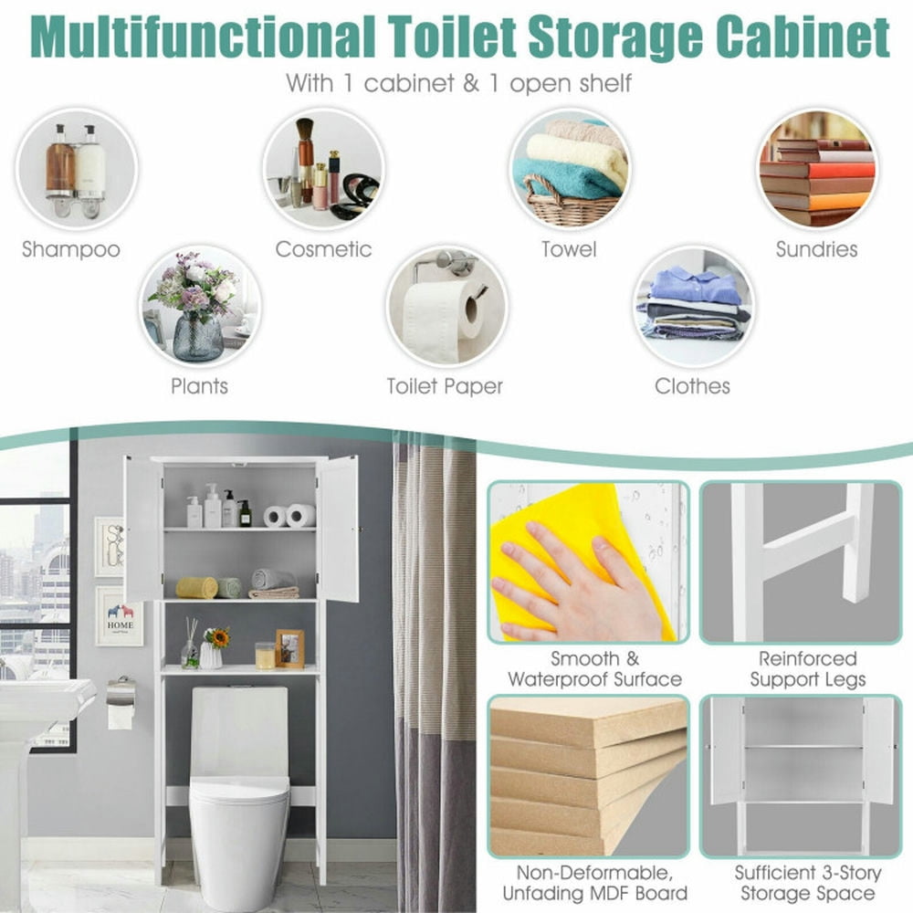 Finihen Toilet Storage Cabinet, Bathroom Cabinet Organizer, Over The Toilet Bathroom Storage Space Saver with Shelf, for Bathroom, White