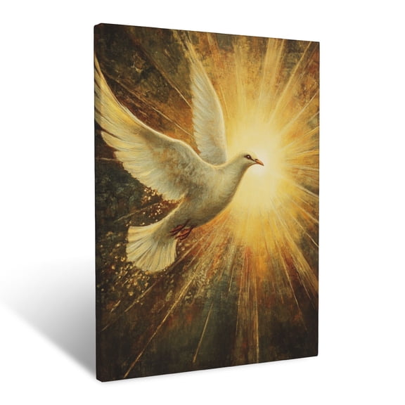 CozyNet The Holy Spirit As A Glowing Dove Flying Through Beams Of Golden Rays Wall Art Prints With Frame Canvas Perfect for Living Room & Bedroom, Ready to Hang, Wall Decor 12"x16"