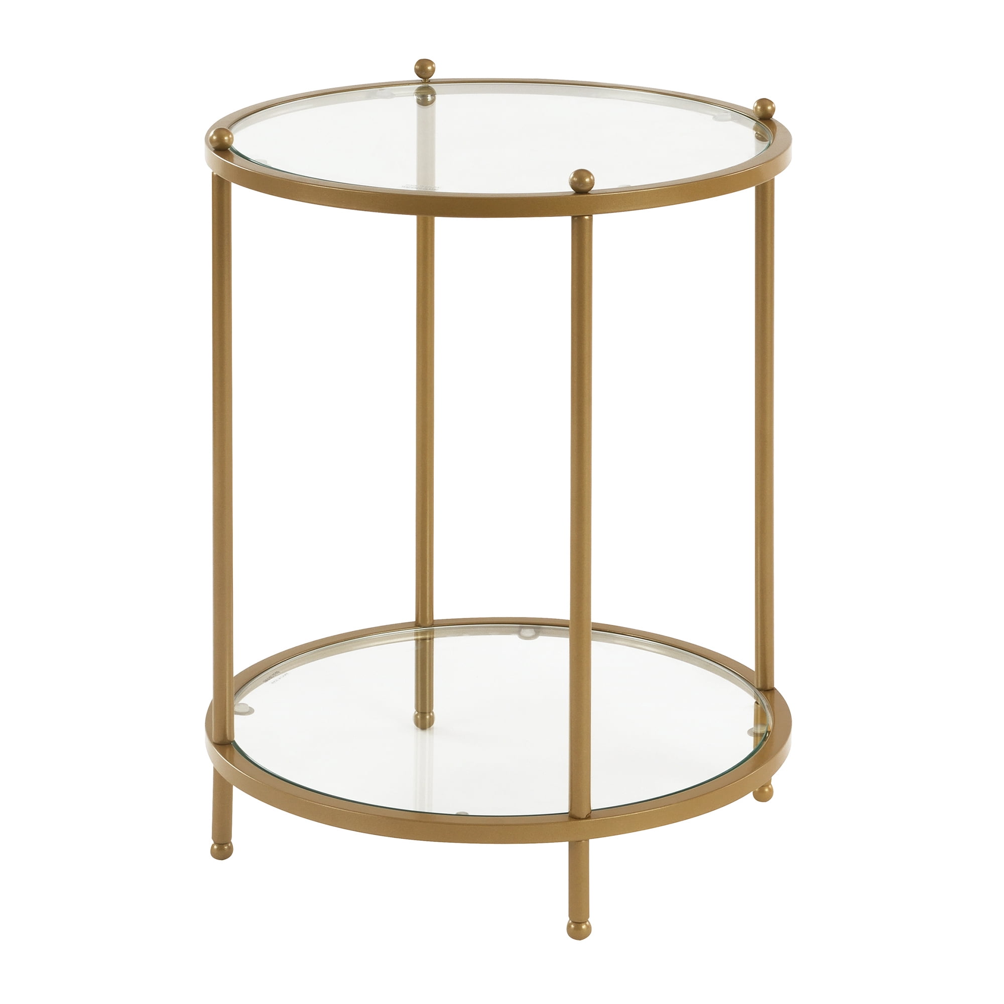 Convenience Concepts Royal Crest 2 Tier Round Glass End Table with Shelf, Bronze Gold