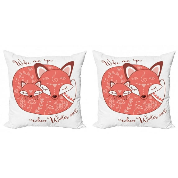 Ambesonne Saying Throw Pillow Cover 2 Pack, Sleeping Fox and Mother, 16",