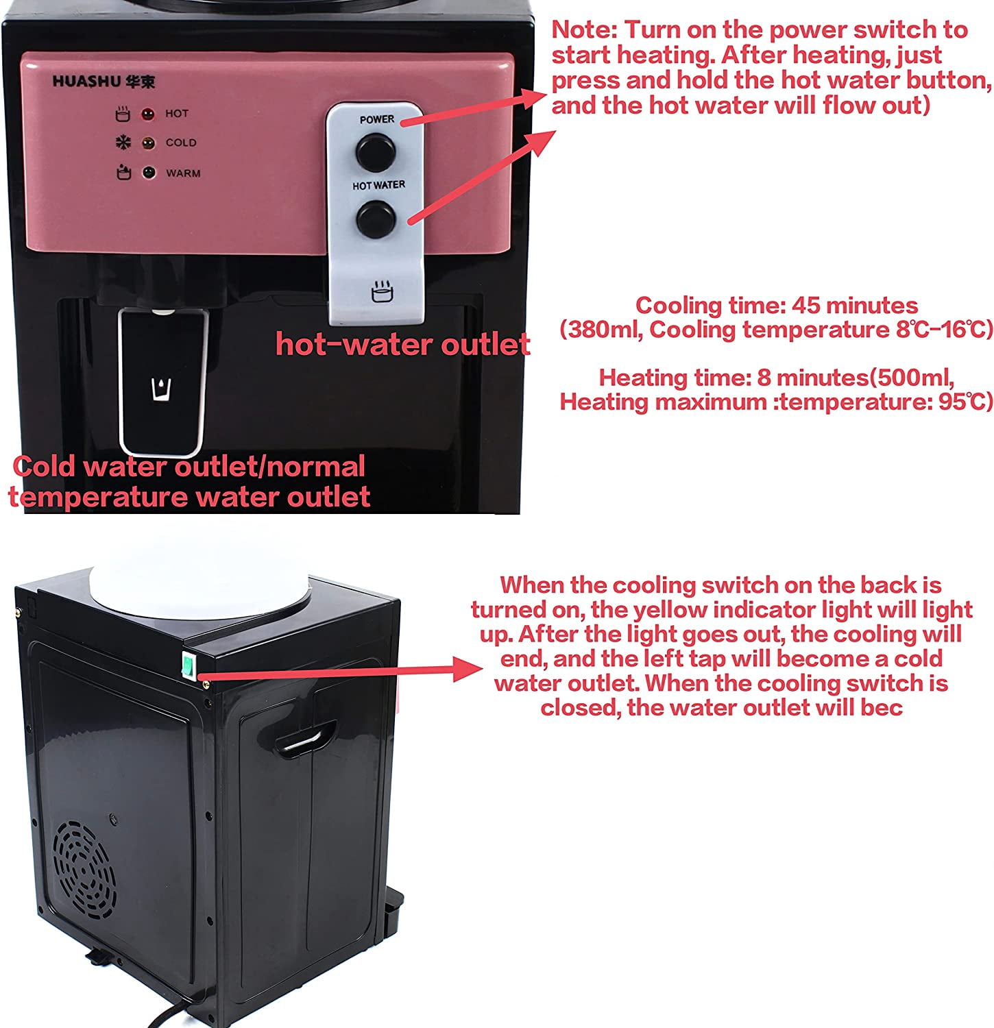 Loyalheartdy 5 Gal Electric Hot and Cold Water Cooler Dispenser  550W Desktop Top Loading Home Office