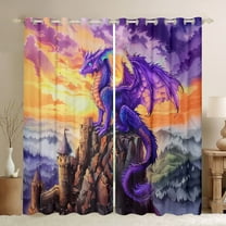 Manfei Purple Dragon Black Out Curtains,Western Fantasy Curtains Pack of 2 (42x63 Each),Vintage Brown Castle Bedroom Curtains For Boys,Super Cozy Room Decor