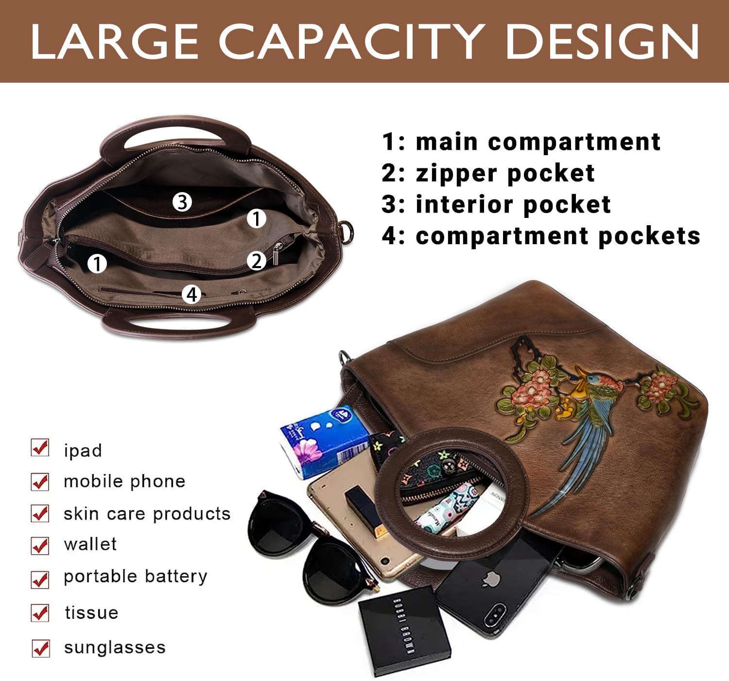Kwuty Leather Satchel for Women Top Handle Bags Handmade Purse Vintage Embossed Leather Crossbody Handbags Hobo Bag