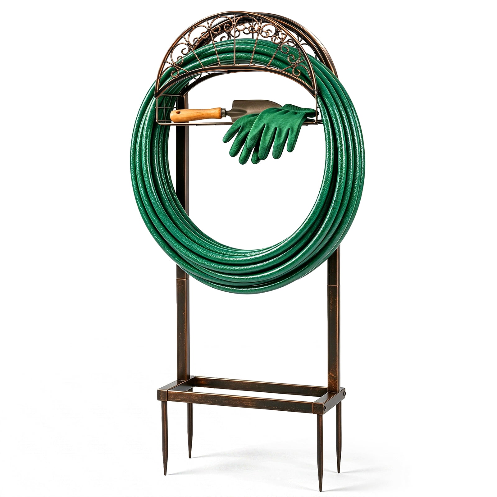 Heavy-Duty Garden Hose Holder with Sturdy Base and Storage Basket