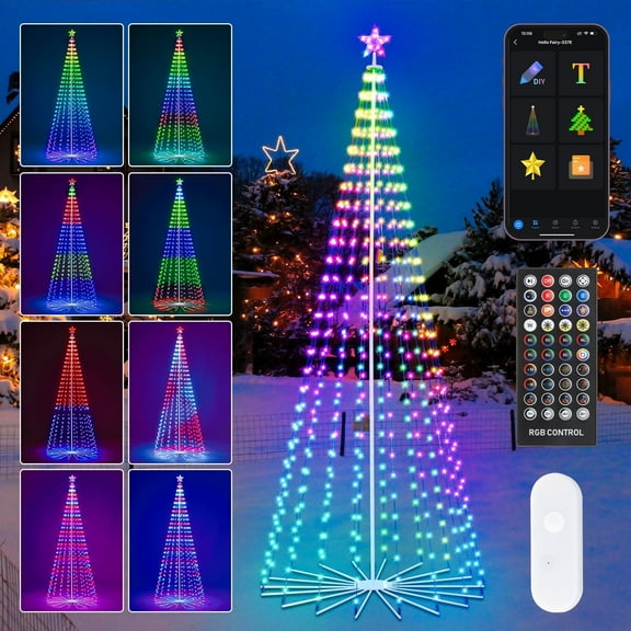 Fancilluma 10FT Smart Outdoor Christmas Tree, RGB Color Changing, Smart Cone Tree with LED Lights, App&Remote Control, DIY Multi-Color Lightshow, Music Sync, Christmas New Year Decoration