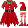 thumbnail image 2 of YunPes Kids Girls Christmas Set Cute Xmas Dress with Hat Belt Include 1 Pair of Shoes and Socks Santa Helper Dress up Festive Outfit, 2 of 5