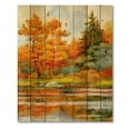 thumbnail image 3 of Designart 'Autumn Forest By The Lake Side III' Lake House Print on Natural Pine Wood, 3 of 5