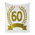 thumbnail image 1 of 60th Birthday Soft Flannel Fleece Throw Blanket, Golden Age Themed Party with Roman Empire Theme Branches Print, Cozy Plush for Indoor and Outdoor Use, 70" x 90", Olive Green Yellow, by Ambesonne, 1 of 6