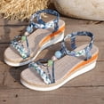thumbnail image 5 of Platform Espadrilles for Women Bohemia Beaded Sandals Open Toe Wedges Heels Trendy Elastic Band Slingback Beach Shoes Blue Size 8, 5 of 8