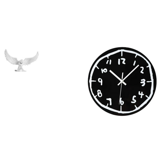 Escultura de ángel,Estatua de ángel para decoración del hogar,manualidades,color blanco,Escultura de ángel Figura de resina Regalos decorativos,Reloj de pared,Reloj de pared silencioso y