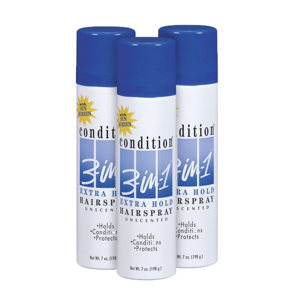 Condition 3in1 Extra Hold Unscented Hairspray, 7 Ounce (Pack of 3