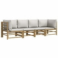 thumbnail image 3 of vidaXL 4 Piece Patio Lounge Set with Light Gray Cushions Bamboo, 3 of 5
