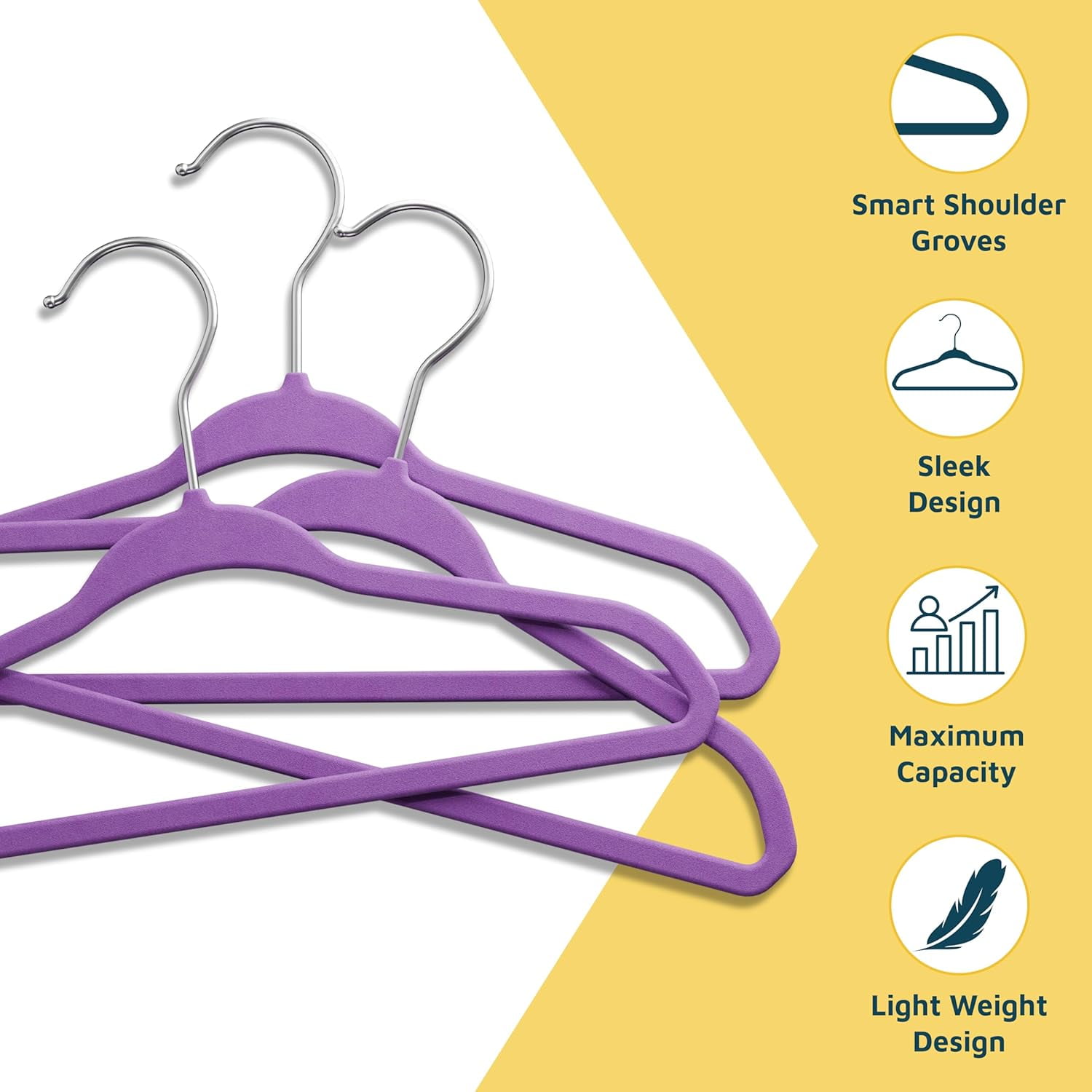 Lifemaster Velvet Kids Hangers, 100-Pack Non-Slip Baby & Toddler Clothes Hangers, Slim Space-Saving with Swivel Hook, Purple