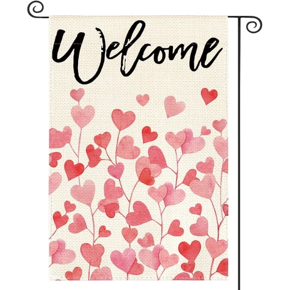 12x18 Inch Love Hearts Welcome Flag Double Sided Valentines Day Rustic Garden Yard Outdoor Decor