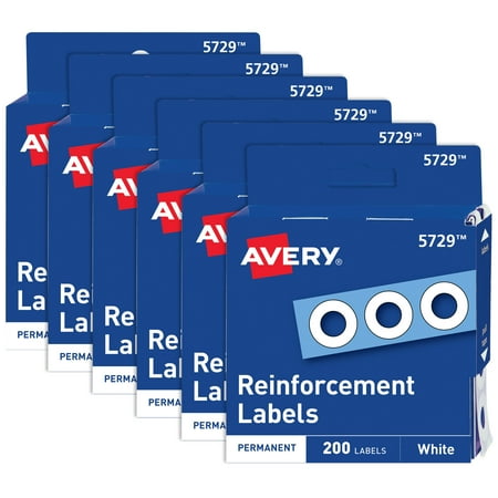 Avery Self-Adhesive Binder Reinforcement Labels, .25" Diameter, White, 6-Pack, 1,200 Labels Total (35729)