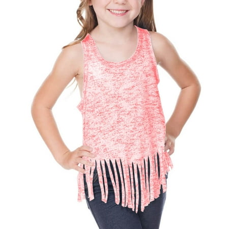 - Kavio! Girls 3-6X Static Jersey Print Scoop Neck Raw Edge V Fringe Tank Flamingo 5/6