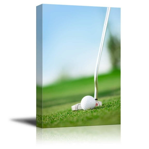 Canvas Prints Wall Art - A Golf Club with Golf Ball on a Golf Course | Modern Wall Decor/Home Art Stretched Gallery Canvas Wraps Giclee Print & Ready to Hang - 24" x 16"