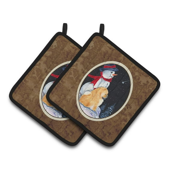 Carolines Treasures SS8554PTHD Snowman with Chow Chow Pair of Pot Holders 7.5HX7.5W multicolor