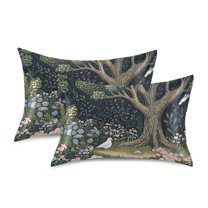 Yayeee Pillowcase Queen Size Set of 2 Satin Wrinkle Resistant Envelope Pillow Case, Green Forest Scene