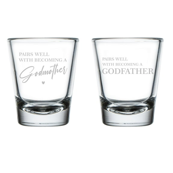 Set of 2 Shot Glasses 1.75oz Shot Glass Set Pairs Well With Becoming A Godfather & Godmother