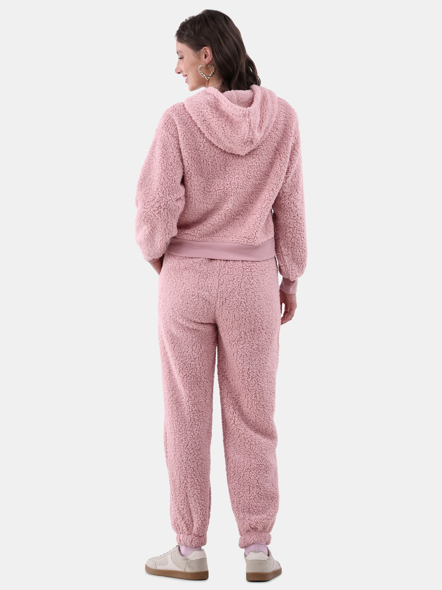 No Boundaries Teddy Fleece Hoodie and Joggers Set, 2-Piece, Women's