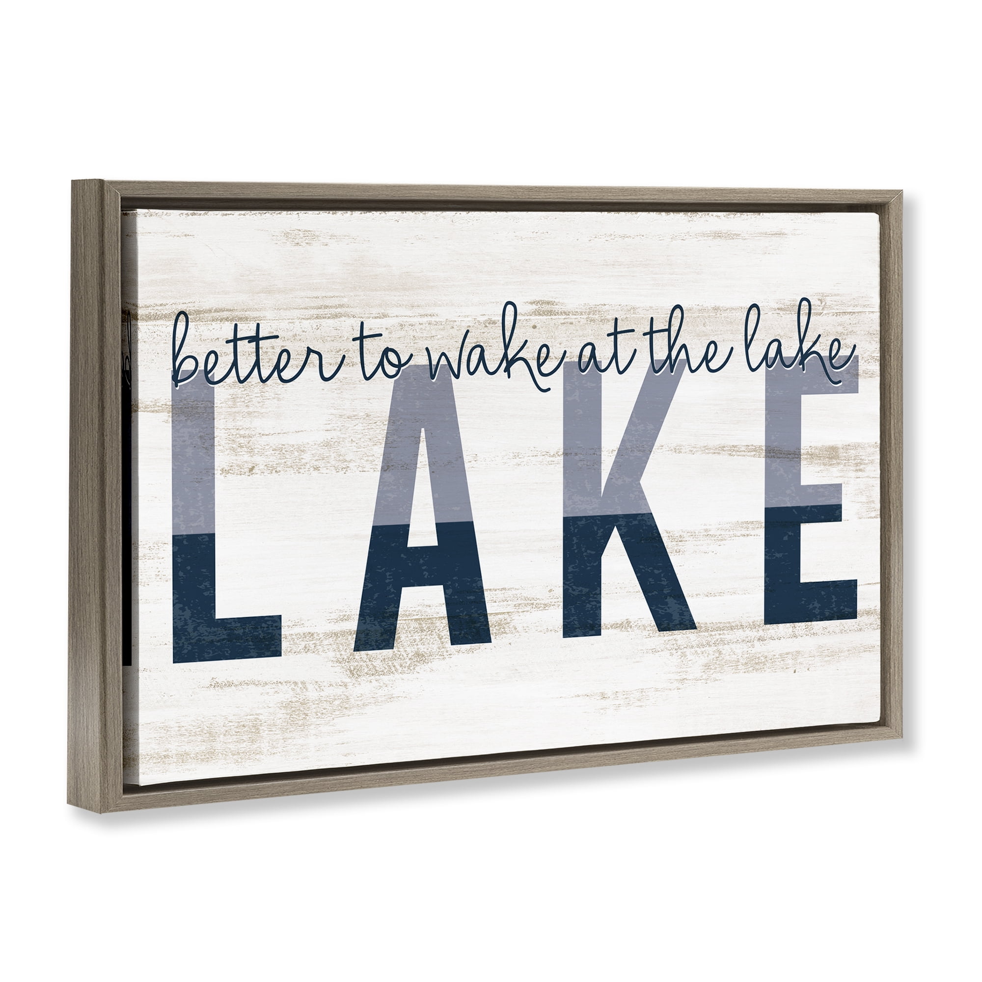 Stupell Industries Wake at Lake Rustic Text & Numbers Painting Brown Floater Framed Canvas Art Print Wall Art, 25 x 17
