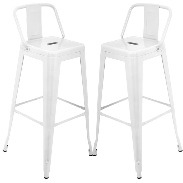 Set De 2 Bancos Tolix Metálicos Vintage con Respaldo blanco