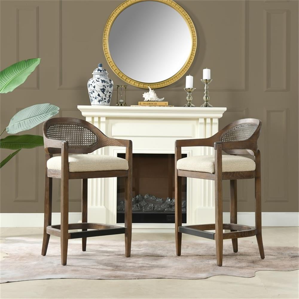 Americana 26" Cane Back Counter Height Bar Stool Taupe Beige 3 Piece Set