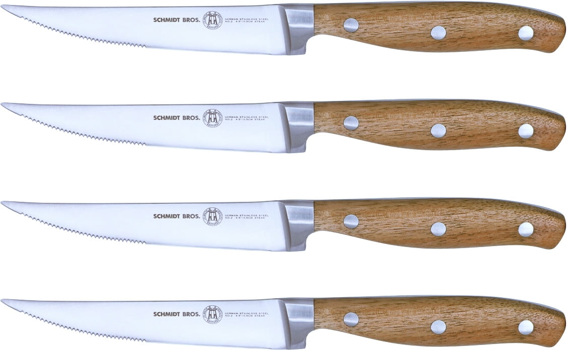 Schmidt Brothers Cutlery 4 Pc  Acacia Series Forged Stainless Steel Steak Knife Set; Premium German Stainless Steel; Acacia Wood Handles