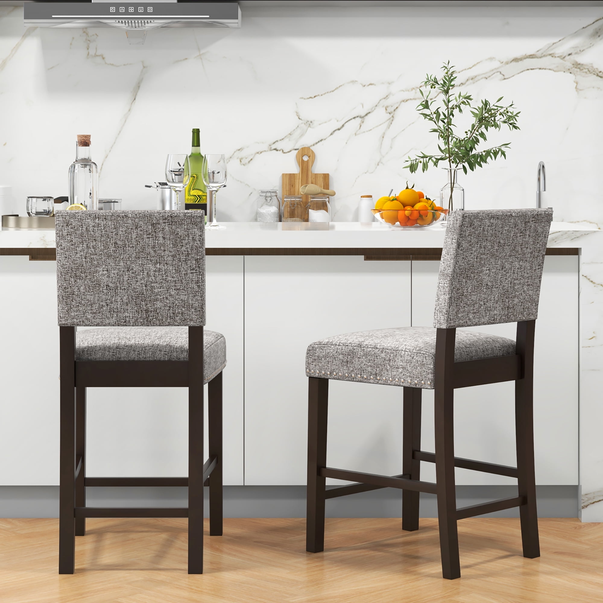 Gymax 4PCS Upholstered Bar Stools 26 Inch Counter Height Chairs w/ Sponge Cushions