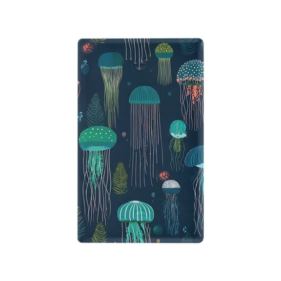 Yayeee Blank Wall Plate Cover 1-Gang 4.5"x2.7" Home Unused Decorative Outlet, Green Jellyfish Pattern