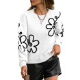 thumbnail image 2 of Women'S Off Shoulder Cable Knit Sweaters in Fall Pullover Cute Flower Crew Neck Long Sleeve Trendy Sweater White XL, 2 of 9