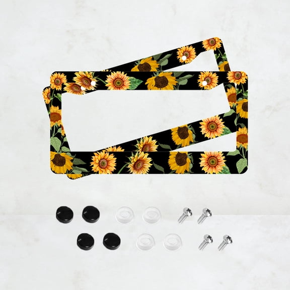 2PC Sunflower Flowers License Plate Prame Aluminum Rust-Proof Auto Parts License Plate Decorative Screws Fit Standard 2 Holes 1 U.S. License Plate, 12.2x 6.3 Inch