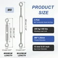 thumbnail image 2 of Uxcell Eye & Eye Turnbuckle 304 Stainless Steel Wire Rope Tension Adjustable Cable Railing M8, 2 of 7