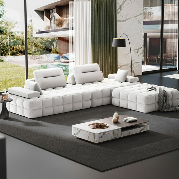 132" L-Shaped Modular Sectional Sofa, Oversized Cloud Sectional Couch for Living Room, White