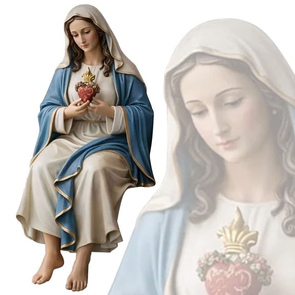 BC Catholic Immaculate Heart of Mary Statue, 5" H Blessed Holy Mother Virgin Mary Figure for Altar, Devout Home Decor, Religious Gifts to Mom, Hand Painted Renaissance Sculpture