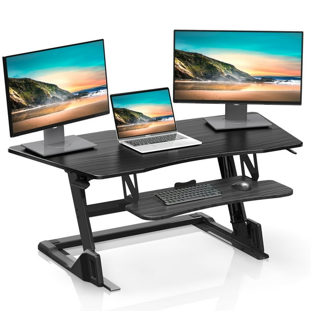 Fenge Stand Up Desk Converter 47 Inch Height Adjustable Standing Riser Home Office For Dual Monitors Sd470001wb T Com Fenge Stand Up Desk Converter 47 Inch, Computer Desk For Two Monitors And Laptop