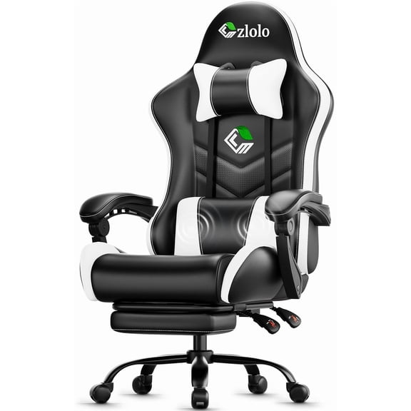Czlolo Adjustable Gaming Chair Massage Lumbar Footrest Ergonomic Office,white