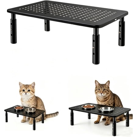 Elevated Cat Food Stand, Adjustable Non-Slip Raised Feeder for Automatic Cat Feeders and Bowls, Easy Feeding for Cats and Small Dogs (Black)