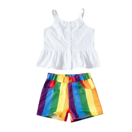

Kids Girl Causal Clothes Set Kids Girls Short Sleeve T-shirt+Shorts 2-piece Outfit Set for Summer