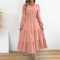 thumbnail image 6 of Zpanxa Winter Dresses for Women, V Neck Long Sleeve Smocked Waist Tiered Ruffle Hem Midi, 6 of 9