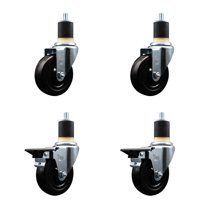 4 Inch Soft Rubber Wheel Swivel 1-7/8 Inch Expanding Stem Caster Set 2 Brakes