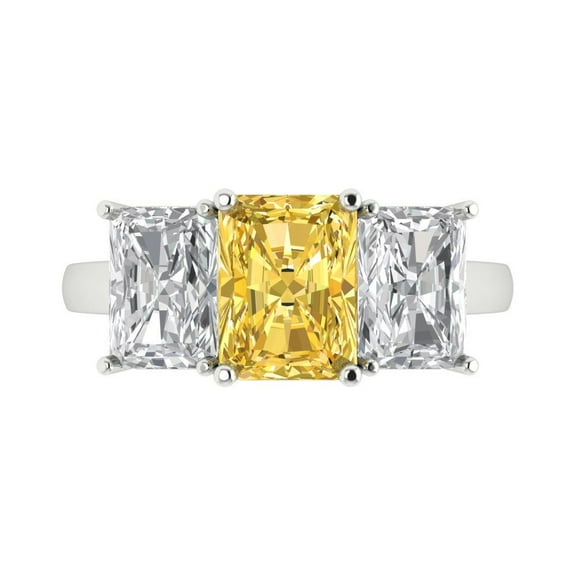 Three-Stone Engagement Ring for Women - 4ct Simulated Yellow Diamond in 14K White Gold Promise Ring